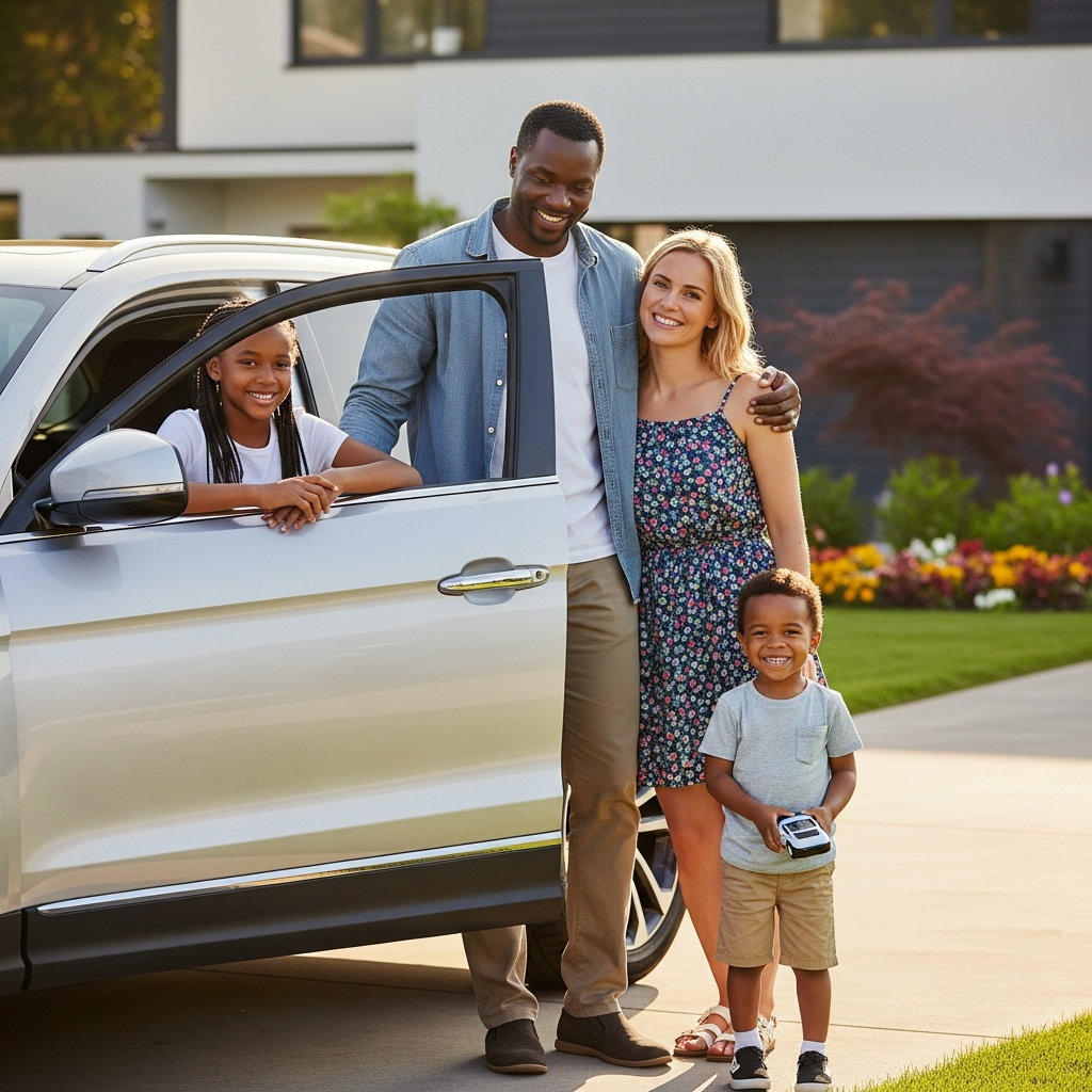 Happy Family with Car